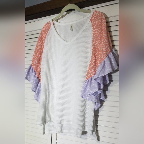 Twenty Ten Ladies Waffle Knit Ruffled Sleeve Top XL - Picture 1 of 7